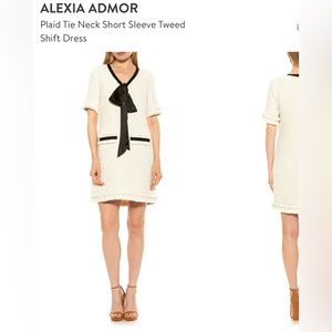 alexia admor plaid tie neck short sleeve tweet shift dress